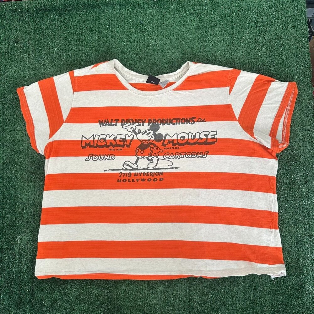 Disney 100 Mickey Mouse Striped Crop Top T-Shirt Boxy Retro Orange Women's XXL